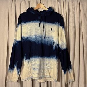 Polo Ralph Lauren Navy Tie Dye Hooded Long Sleeve T-Shirt Size L